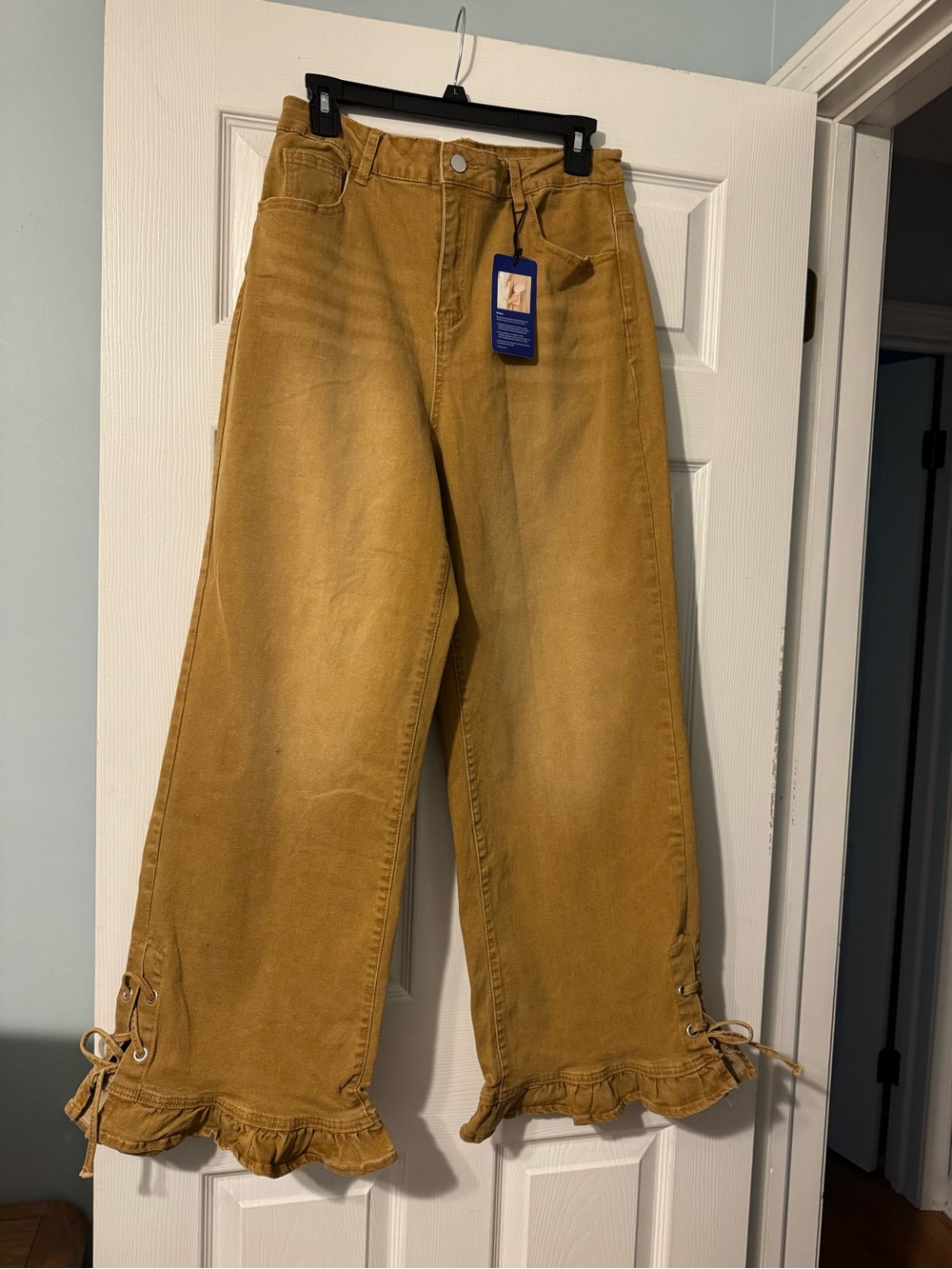 High-Rise Ruffle Hem Flare Jeans - Mustard